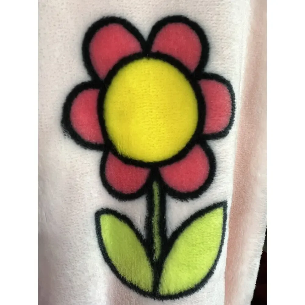 Hello Kitty Throw Blanket Spring Easter Flowers Pink Plush Fleece 50” X 70” PINK - Picture 8 of 11